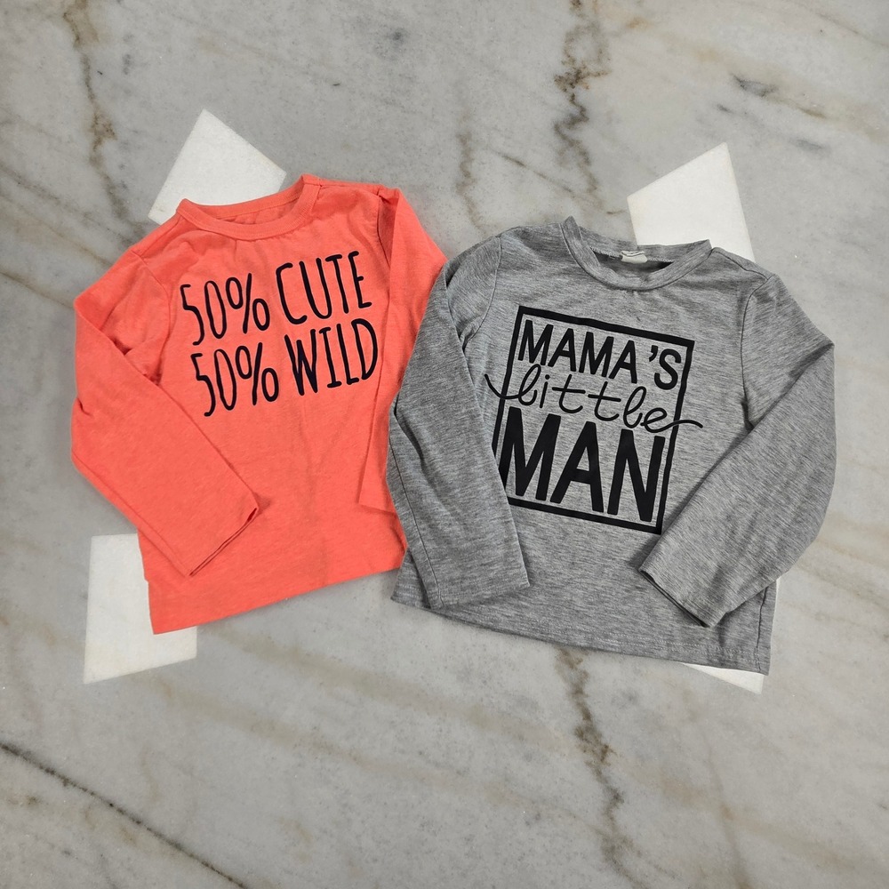 Childrens Place SHEIN Long Sleeve Shirts Boys 2T 2-3Y Orange Grey Graphic Fun
